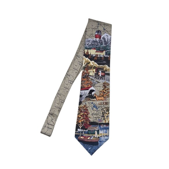 RIVETZ OF BOSTON 100% Silk Neck Tie New Hampshire Landmarks Hand Made Scenery - Picture 1 of 8